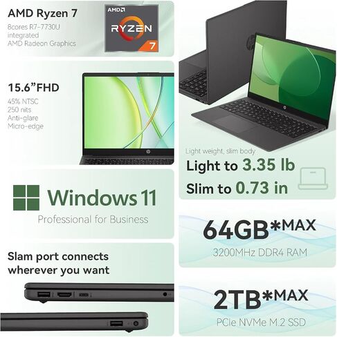 HP 255 G10 العودة إلى الكمبيوتر المحمول المدرسي • ذاكرة الوصول العشوائي 12GB و 256GB SSD • 15.6 "شاشة IPs كاملة HD • Ryzen 3 7330U معالج • HDMI • USB-C • Wi-Fi 6 • Bluetooth • Windows 11 Pro • العودة إلى جهاز الكمبيوتر المحمول المدرسي in Kuwait