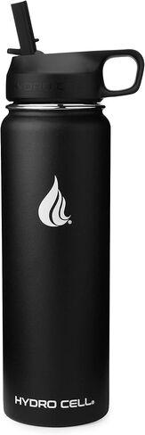 HYDRO CELL Sports Cap w/Straw for Wide Mouth Water Bottles - BPA Free Flip Spout Replacement Lid - 64 oz, 40 oz, 32 oz, 24 oz, 18 oz, 14 oz. Sports Top Accessories (Black Sports Cap, 14oz-40oz) in Saudi Arabia