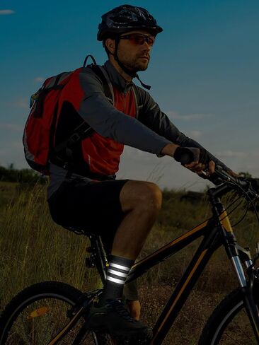 Breathffy 4 Pairs Glow in Dark Socks Cycling Socks High Reflective Running Socks Night Safety Socks Compression Athletic Moisture Cycling Socks for Men Women Running Gear for Riding Hiking, Yellow in Kuwait