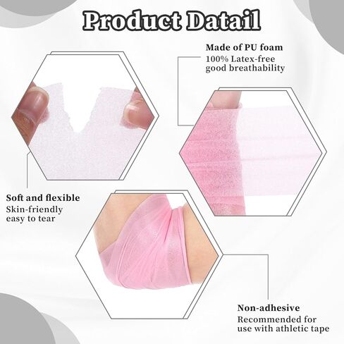 12pcs Black Prewrap Athletic Tape, Prewrap Athletic Tape for Hair Soccer, Premium Quality Hand Wrap Bandage Athletic Prewrap Tearable, Sports Knee Foam Ankle Wrist Tape Soccer Baseball for Injury in Kuwait