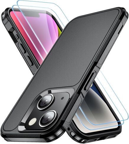 لحالة iPhone 14/iPhone 13 ، [الصف العسكري] 15 قدمًا. قم بإسقاط حالة وقائية تم اختبارها مع 2x [واقي شاشة زجاجية مقسمة] ضئيلة وصعبة على iPhone 14/iPhone 13 ، Black in Kuwait