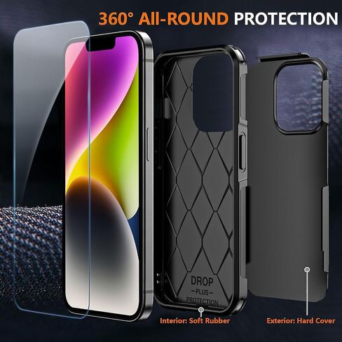 لحالة iPhone 14/iPhone 13 ، [الصف العسكري] 15 قدمًا. قم بإسقاط حالة وقائية تم اختبارها مع 2x [واقي شاشة زجاجية مقسمة] ضئيلة وصعبة على iPhone 14/iPhone 13 ، Black in Kuwait