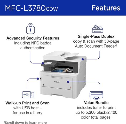 Brother MFC-L3780CDW Digital Color All-in-One Printer Additional Toner Bundle with Single Pass Duplex Copy and Scan, Duplex and Mobile Printing, Gigabit Ethernet & Refresh Subscription Ready in Saudi Arabia