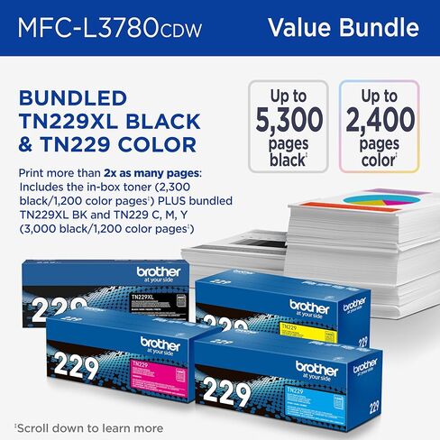 Brother MFC-L3780CDW Digital Color All-in-One Printer Additional Toner Bundle with Single Pass Duplex Copy and Scan, Duplex and Mobile Printing, Gigabit Ethernet & Refresh Subscription Ready in Saudi Arabia