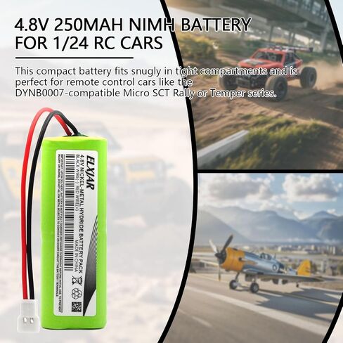 (2-Pack) 4.8V 250mAH 2/3AAA NiMH 4C Flat 1/24 Temper DYNB0007 بديل لبطارية Dynamite Car Micro SCT Rally (DYNB0007) in Kuwait