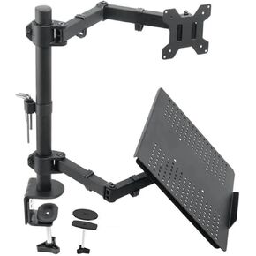 Monitor and Laptop Stand Adjustable Monitor Arm with Laptop Tray Laptop Monitor Dual Arm Stand for 17-23 Inch Monitors