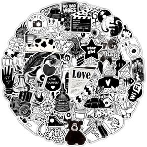 TSHIRTAMAZING 100PCS Black and White Stickers, Retro Aesthetic Stickers for Travel Luggage Suitcase Laptop Water Bottle Skateboard Bike Car Helmet Guitar Scrapbook Phone Pad