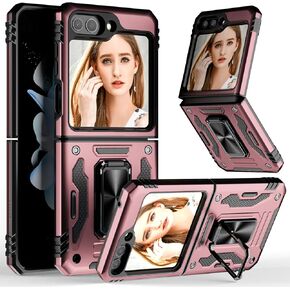 بالنسبة إلى Samsung Galaxy Z Flip 5 Case [360 ° Kickstand Magnetic Actate] [حماية إطار الكاميرا المرتفعة] علبة هاتفية مقاومة للصف العسكري من أجل Samsung Z Flip 5g 5g Pink