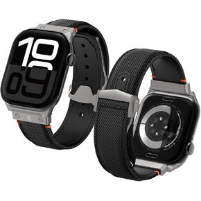 Spigen Classic Fit D-Buckle Strap Designed for Apple Watch Band Compatible with Ultra 2/1 49mm, Series 10 46mm, 9/8/7 45mm, SE2/SE/6/5/4 44mm, 3/2/1 42mm - Black