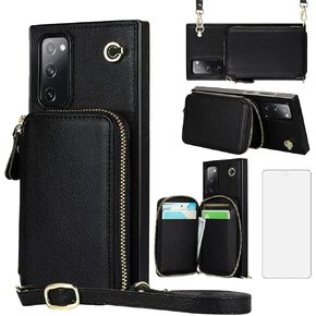 Asuwish Phone Case لـ Samsung Galaxy S20 Fe 5G 6.5 بوصة غطاء محفظة مع حامي الشاشة وحامل بطاقة السوستة ، SLOT SLATE LEAME