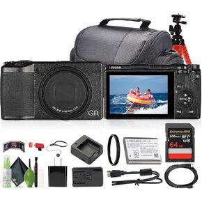 Ricoh GR III Compact Portable Digital Camera (15039) + 64GB Memory Card + Camera Bag + Flexible Tripod + Cleaning Kit + Card Wallet and Reader + Lens Cap