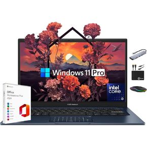 Asus Vivobook Labtop 2025 Ultra Portable Business Computer ، 14 "شاشة FHD ، ذاكرة الوصول العشوائي 24 جيجابايت ، تخزين 1 تيرابايت (512 جيجا بايت SSD + 500GB EXT) ، 6-core INTEL I3-1315U ، MARXSOLACCASSORY ، Win 11 Pro ، LifeTime Office 2024