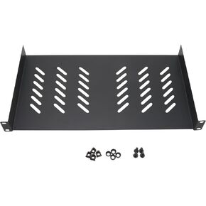 1U 19" Universal Rack Mount Vented Server Shelf – Black Steel Tray, 10" (250mm) Deep, No Lip for Network & AV Equipment