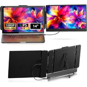 14'' Laptop Screen Extender - FHD 1080P IPS Monitor Extender Portable Monitor for 13-17.3" Laptops USB-C/USB-A/HDMI Port Compatible with Wins Mac Android Linux Chrome