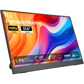 Rii Portable Monitor, 15.6" 1080P FHD USB-C HDMI,Ultra-Slim IPS HDR Display with Kickstand and Built-in Speaker, for Laptop/PC/Phone/Mac/Xbox/Switch/PS4/PS5
