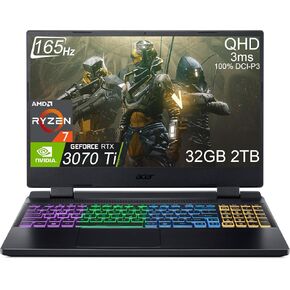 Acer Nitro 5 Gaming Laptop (15.6" QHD 165Hz, AMD 8-Core Ryzen 7 6800H (Beat i7-12650H), NVIDIA GeForce RTX 3070 Ti 8GB, 64GB DDR5 RAM, 2TB PCle SSD) RGB Backlit, Webcam, WiFi 6E, Win 11 Home, Black
