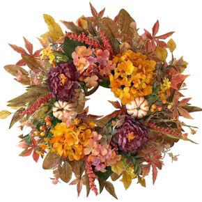 WANNA-CUL 24 Inch Large Spring Rose Flower Wreath for Front Door,Pink and Wine Red Floral Door Wreath with Eucalyptus Leaves for Wedding, Wall, Home Decorations 