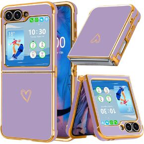 Designed for Samsung Galaxy Z Flip 6/5 Case, Women Girls Gold Plating Heart Fashion Flexible Slim Full Protective Phone Cases Cover for Z Flip 6/5 (Dark Purple) in Kuwait