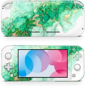 ZOOMHITSKINS Switch Lite Accessories, Compatible for Switch Lite Skin, Jade Marbling Light Green Golden White, 3M Vinyl, Durable & Fit, Easy to Install, Made in The USA