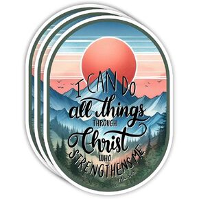 (3Pcs) I Can Do All Things Through Christ Who Strenghthens Me Christian Sticker Inspirational Bible Verse Phil 4:13 Jesus Vinyl Decals for Tablet Laptop Water Bottles Books Phone - Size 3x2.1 Inches