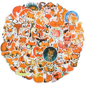 Red Fox Stickers for Scrapbook, 60Pcs Cute Cartoon Waterproof Clever Fox Decals for Luggage Car Windows Glass Phone Case - Vinyl