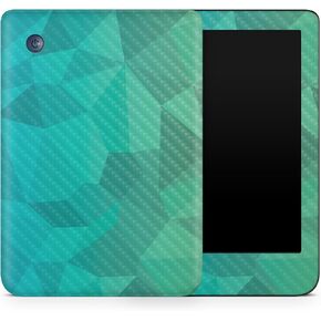 Carbon Fiber Tablet Skin Compatible with Kobo Clara 2E (2022) - Blue Green Polygon - Premium 3M Vinyl Protective Wrap Decal Cover - Easy to Apply | Crafted in The USA by MightySkins