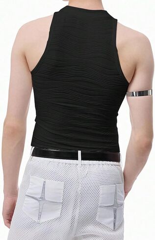 OYOANGLE Men's Sleeveless High Neck Halter Tank Top Solid Plain Casual Slim Fit Textured Tops White Small in Saudi Arabia