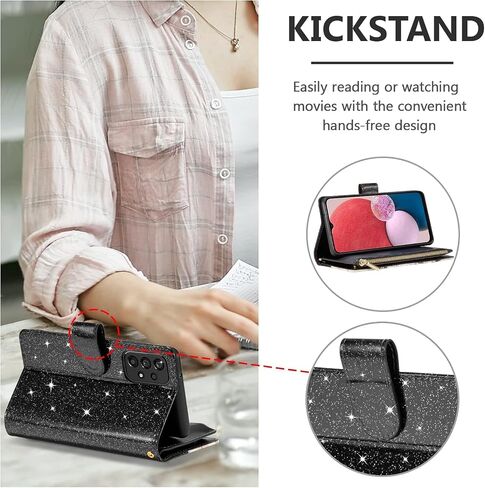 UEEBAI Wallet Case for Samsung Galaxy A16 4G/5G, PU Leather Case Magnetic Closure Handbag Zipper Pocket Case Kickstand Card Slots with Hand Strap Rose Flip Case for Women - Bling Purple in Saudi Arabia
