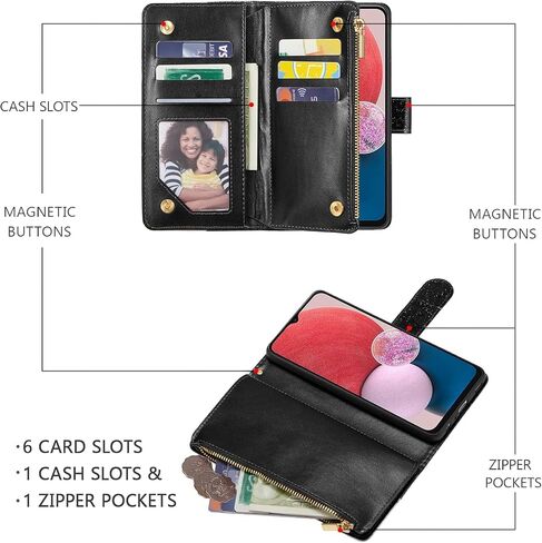 UEEBAI Wallet Case for Samsung Galaxy A16 4G/5G, PU Leather Case Magnetic Closure Handbag Zipper Pocket Case Kickstand Card Slots with Hand Strap Rose Flip Case for Women - Bling Purple in Saudi Arabia