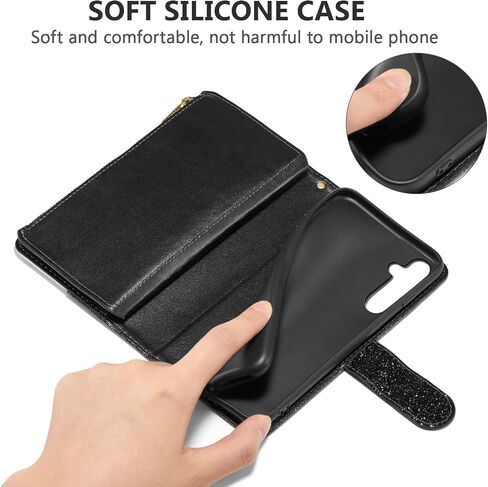 UEEBAI Wallet Case for Samsung Galaxy A16 4G/5G, PU Leather Case Magnetic Closure Handbag Zipper Pocket Case Kickstand Card Slots with Hand Strap Rose Flip Case for Women - Bling Purple in Saudi Arabia