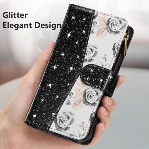 UEEBAI Wallet Case for Samsung Galaxy A16 4G/5G, PU Leather Case Magnetic Closure Handbag Zipper Pocket Case Kickstand Card Slots with Hand Strap Rose Flip Case for Women - Bling Purple in Saudi Arabia