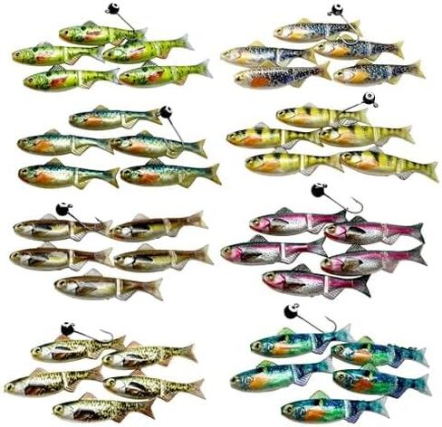 مجموعة اختبار الميدان - 1/16 و 1/32 أوقية أحجام | 8 Jig Minnow أنواع (Shad ، Berch ، Patriot ، Rainbow ، Dace ، Crappie ، Sunfish ، Blue Sunfish) | 40 قطعة إجمالية لكل مجموعة in Saudi Arabia