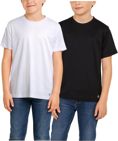 RBX Boys' Athletic T-Shirt - 2 Pack Active Performance Dry-Fit Sports Tee (Size 4-16), Size 10-12, White/Grey in Kuwait