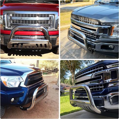 YITAMOTOR Bull Bar Compatible for 2007-2021 Toyota Tundra/2008-2022 Sequoia w/LED Light Bar, 3" Stainless Steel Black Tubing Brush Push Bar Front Bumper Grille Guard Include Skid Plate in Kuwait