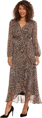 London Times Women's Chiffon Faux Wrap Ruffle Hem Maxi Dress Versatile Polished Feminine in Saudi Arabia