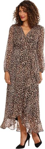 London Times Women's Chiffon Faux Wrap Ruffle Hem Maxi Dress Versatile Polished Feminine in Saudi Arabia
