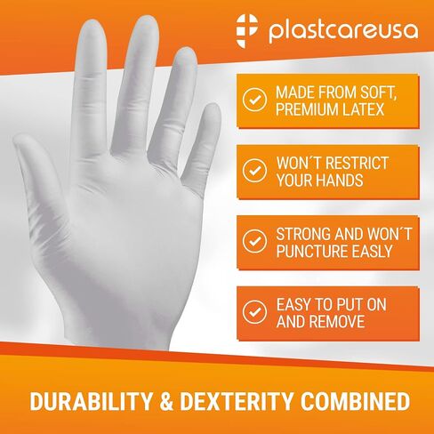 قفازات PlastCare USA 100 كبيرة من اللاتكس الأسود للفحص - خالية من البودرة، يمكن التخلص منها، غير معقمة، قبضة منسوجة لتعزيز الحساسية والتحكم in Kuwait