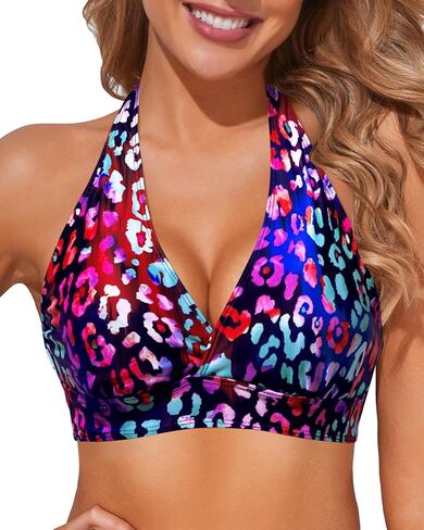 Tempt Me Women Pink Floral Halter Bikini Top Push Up Swimsuit Top Only XL in Saudi Arabia