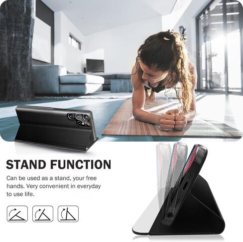 بالنسبة إلى Samsung Galaxy S22 Ultra 5G Case Window Window Slim for Samsung S22 Ultra 5G Case Mirror Hard PC Kickstand Leather Flip Galaxy S22 Ultra 5G Cover (Black) in Kuwait