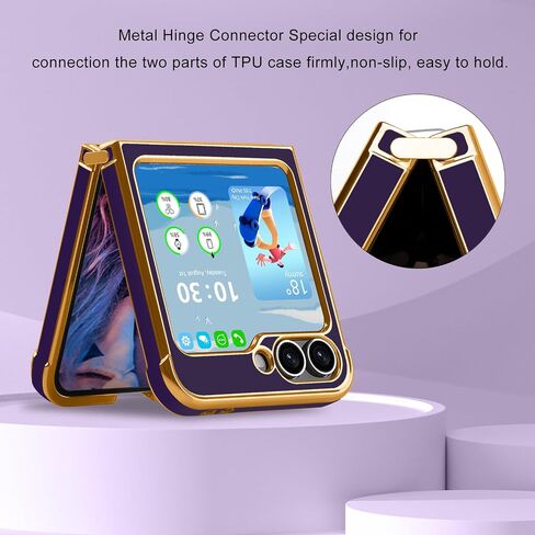 مصمم ل Samsung Galaxy Z Flip 6/5 Case ، Women Girls Gold Plating Heart Fashion Fashion Slim Comple Cover Cover for Z Flip 6/5 (Dark Purple) in Kuwait