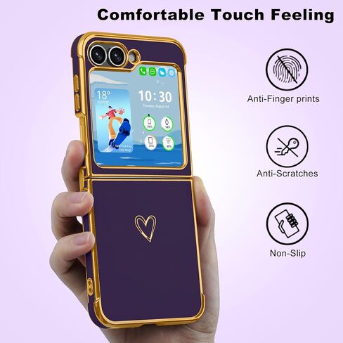 مصمم ل Samsung Galaxy Z Flip 6/5 Case ، Women Girls Gold Plating Heart Fashion Fashion Slim Comple Cover Cover for Z Flip 6/5 (Dark Purple) in Kuwait