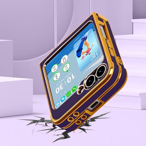 مصمم ل Samsung Galaxy Z Flip 6/5 Case ، Women Girls Gold Plating Heart Fashion Fashion Slim Comple Cover Cover for Z Flip 6/5 (Dark Purple) in Kuwait