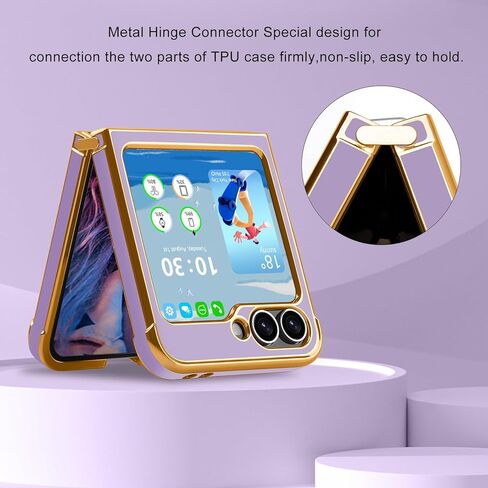 Designed for Samsung Galaxy Z Flip 6/5 Case, Women Girls Gold Plating Heart Fashion Flexible Slim Full Protective Phone Cases Cover for Z Flip 6/5 (Dark Purple) in Kuwait