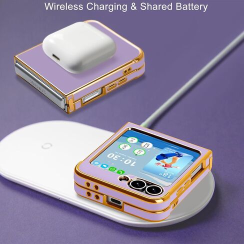 Designed for Samsung Galaxy Z Flip 6/5 Case, Women Girls Gold Plating Heart Fashion Flexible Slim Full Protective Phone Cases Cover for Z Flip 6/5 (Dark Purple) in Kuwait