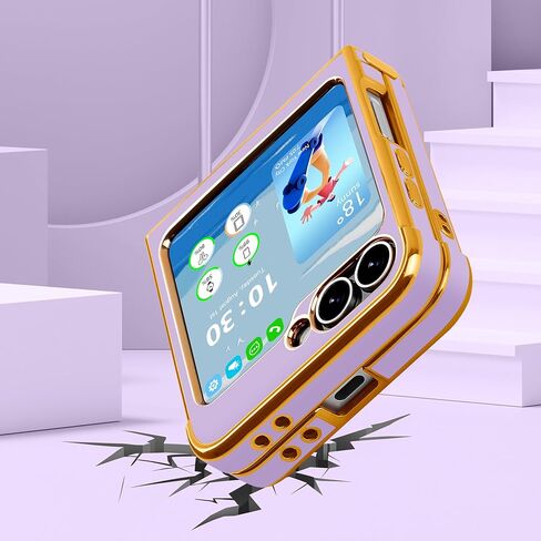 Designed for Samsung Galaxy Z Flip 6/5 Case, Women Girls Gold Plating Heart Fashion Flexible Slim Full Protective Phone Cases Cover for Z Flip 6/5 (Dark Purple) in Kuwait