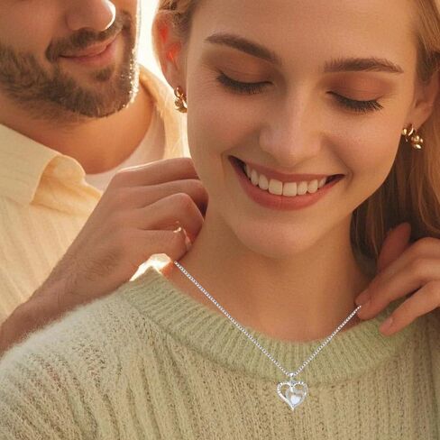 OSKINIA النساء 925 الفضة الاسترليني القلب النار أوبال جوهرة الميلاد قلادة 3A تشيكوسلوفاكيا محفورة مع أنا أحبك دائما وإلى الأبد قلادة قلادة هدايا مجوهرات للأم الفتيات الجدة حفيدة صديقة زوجة in Kuwait