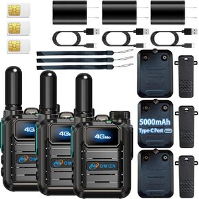 M3 POC Global Walkie Talkie with SIM Card Unlimited Range Cellular Network Nationwide Two Way Radio Long Range 5000mAh AES256 Type-C Charging Monitor IP54 3 Pack