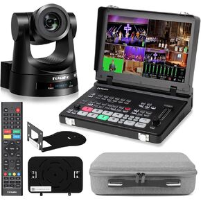 Fomako NDI Camera AI Auto Tracking 20x Optical Zoom HDMI NDI PTZ Camera ، M5 Video Mixer Switcher ، لأحداث تعليم عبادة الكنيسة ، حزمة NDI PTZ (KN20A+M5)