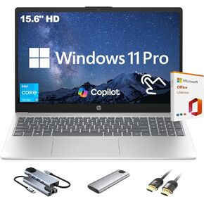 HP 2025 New 15.6" HD Touchscreen Laptop, Intel i3-1315U, 32GB RAM, 1TB SSD + 256GB Portable SSD, AI Copilot, Office Lifetime, Bundle with Docking Station & HDMI, For Business & Student, Windows 11 Pro