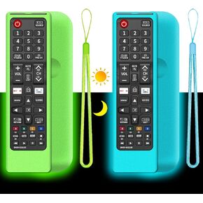 (2+2 Packs) Replacement Remote Control No Setup Fit Samsung TV Remote with Anti-Lost Soft Protective Silicone Cover Case Green & Blue Compatible with Samsung LCD LED HDTV 3D Smart TVs Models in Saudi Arabia